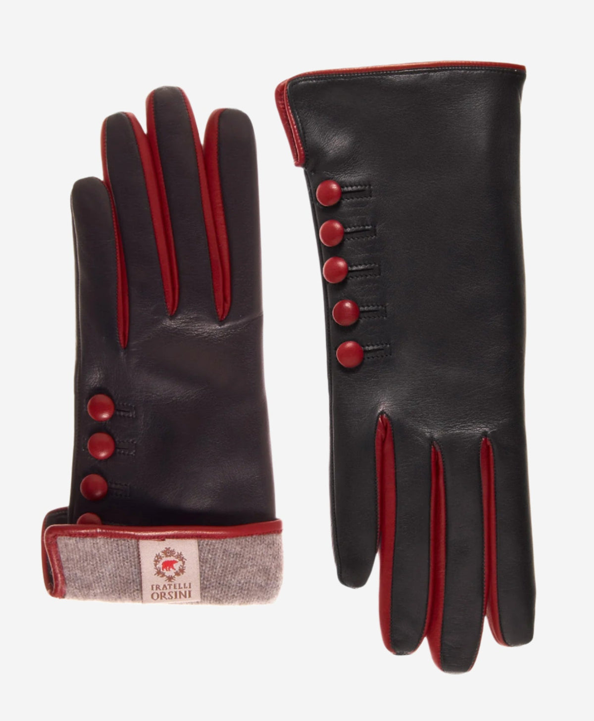 CC4213 (black/red) - Women’s Italian cashmere lined gloves with buttons — photo 2 of 9