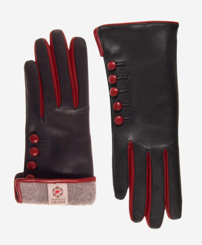CC4213 (black/red) - Women’s Italian cashmere lined gloves with buttons — photo 2 of 9