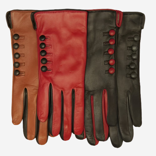 CC4213 (black/red) - Women’s Italian cashmere lined gloves with buttons — photo 5 of 9