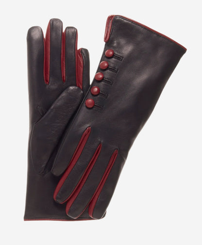 CC4213 (black/red) - Women’s Italian cashmere lined gloves with buttons — photo 1 of 9