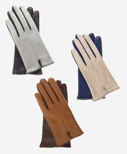 CC4313 (beige/blue) - Women’s two-tone Italian cashmere lined leather gloves — photo 6 of 10