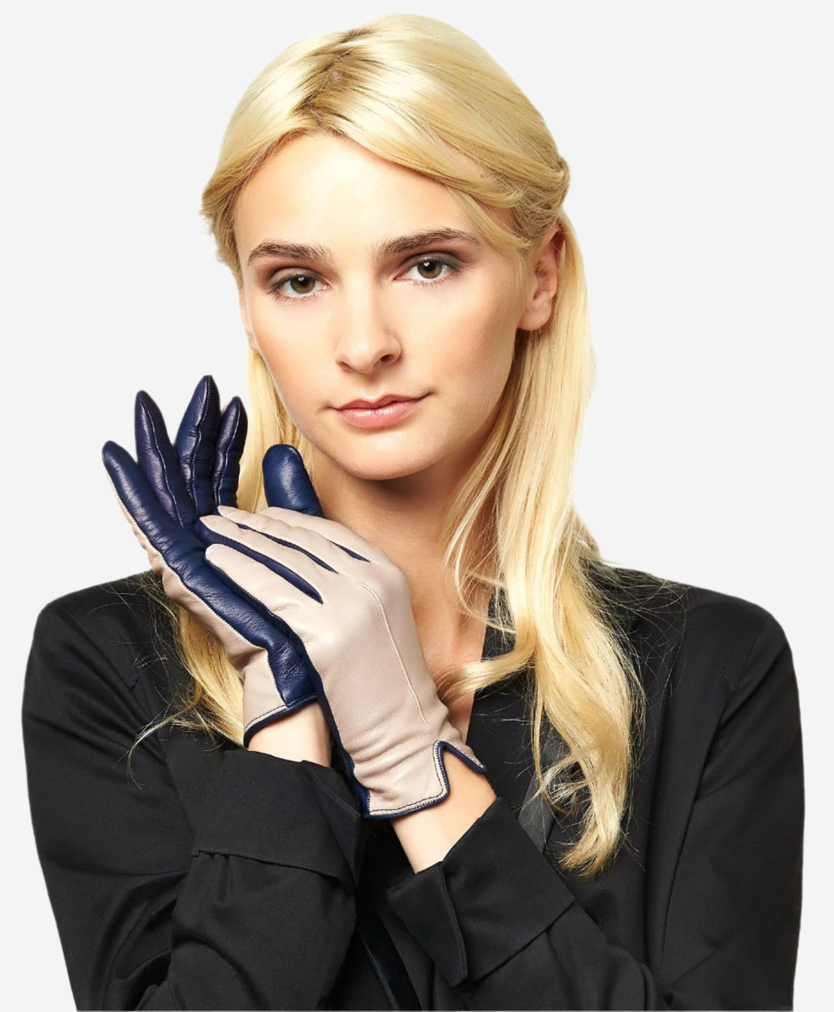 CC4313 (beige/blue) - Women’s two-tone Italian cashmere lined leather gloves — photo 5 of 10