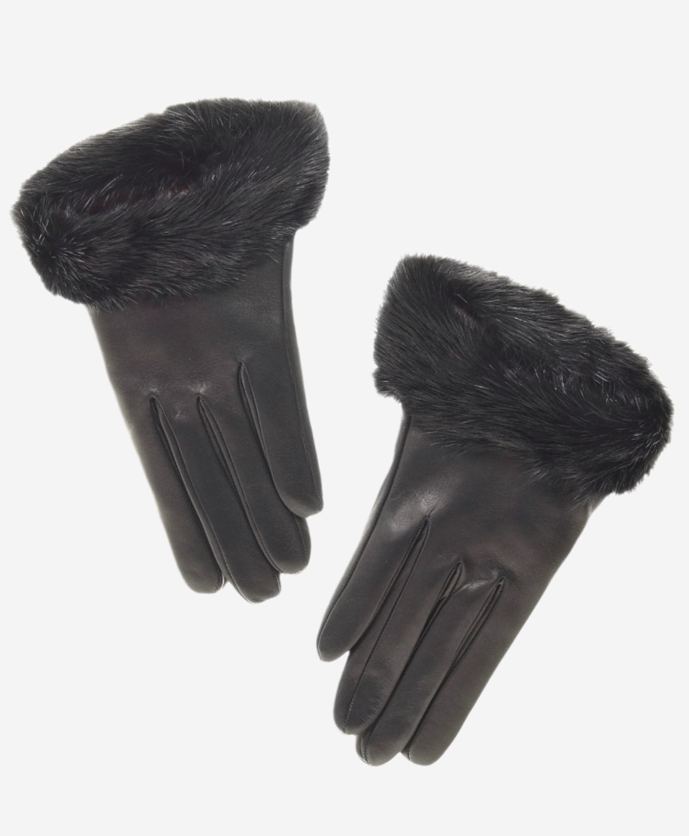 CC4327 (black) - Women’s Italian lambskin winter gloves cashmere lined with rabbit fur cuff — photo 1 of 9