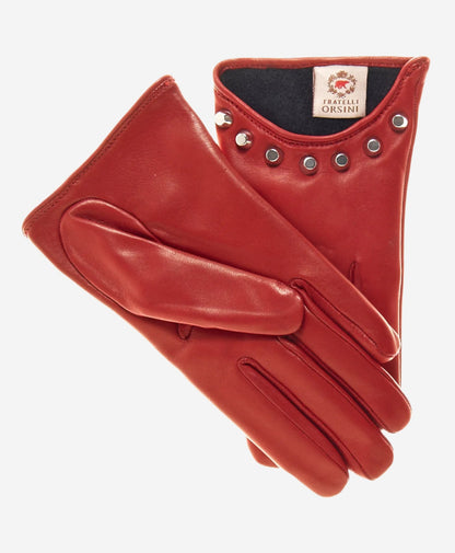 CC4391 (red) - Women’s Italian cashmere lined leather gloves with studs — photo 2 of 10