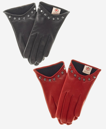 CC4391 (black) - Women’s Italian cashmere lined leather gloves with studs — photo 5 of 9
