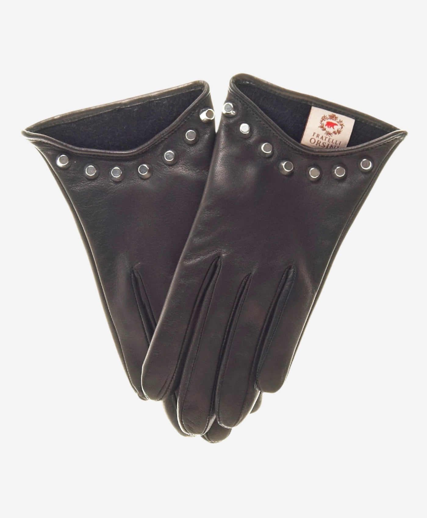 CC4391 (black) - Women’s Italian cashmere lined leather gloves with studs — photo 1 of 9