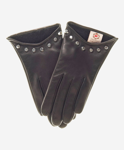 CC4391 (black) - Women’s Italian cashmere lined leather gloves with studs — photo 1 of 9