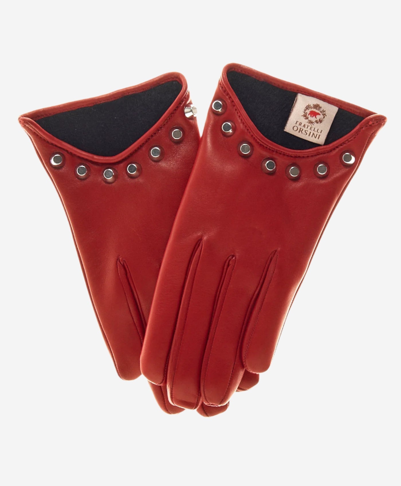 CC4391 (red) - Women’s Italian cashmere lined leather gloves with studs — photo 1 of 10