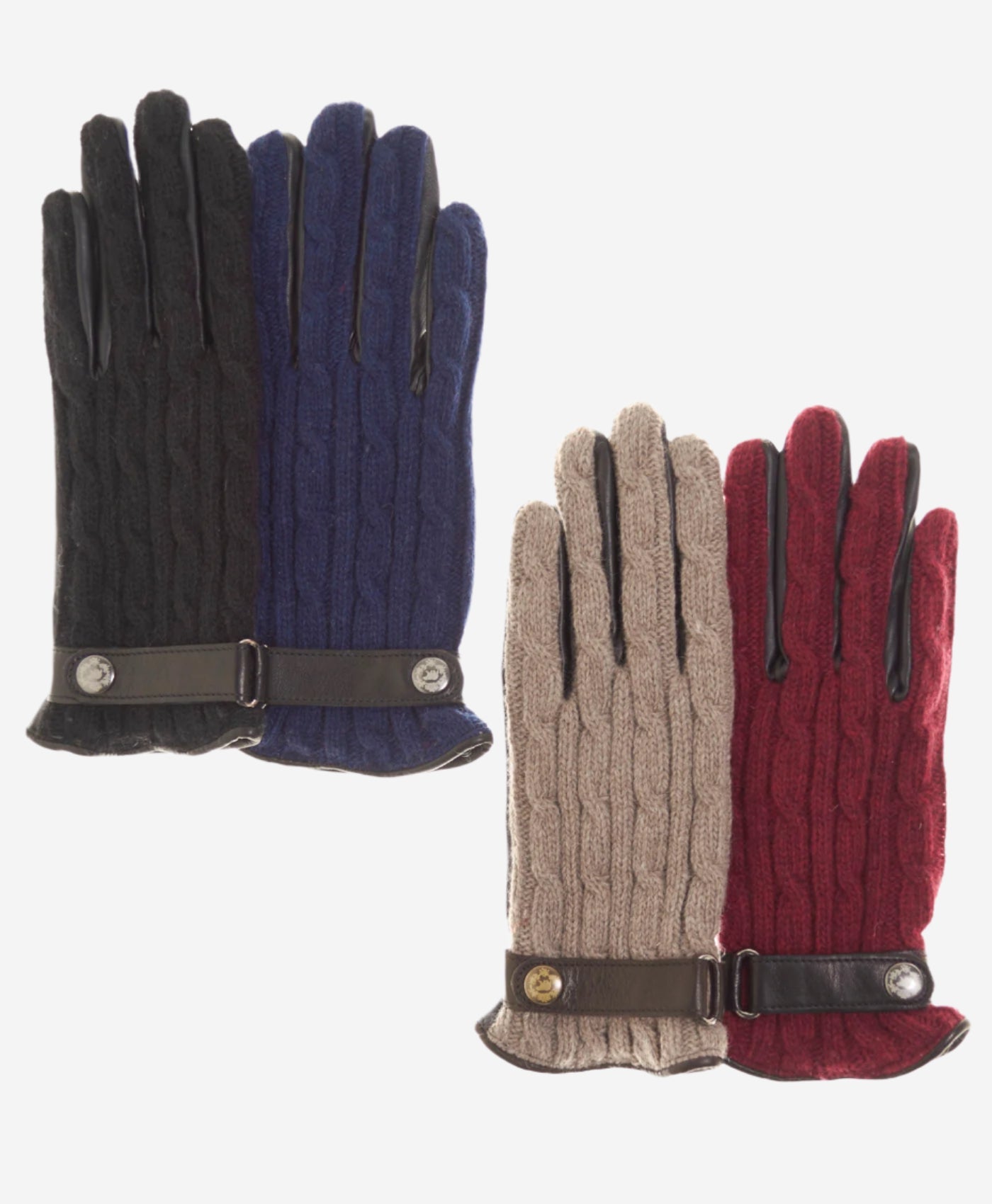 CC4510 (black) - Women’s Italian cable knit cashmere and leather winter gloves — photo 4 of 8