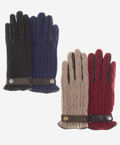 CC4510 (black) - Women’s Italian cable knit cashmere and leather winter gloves — photo 4 of 8