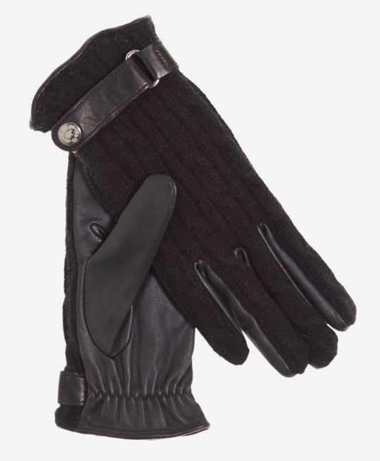 CC4510 (black) - Women’s Italian cable knit cashmere and leather winter gloves — photo 1 of 8