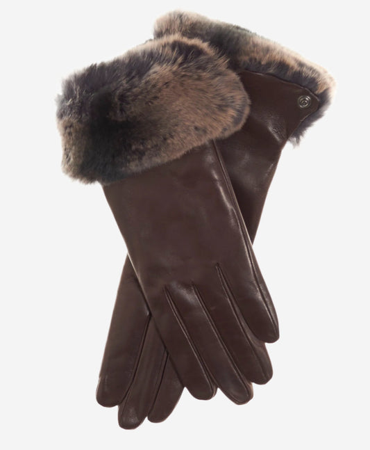 CC4514 (brown) - Women’s Italian Rex rabbit fur cuff lambskin gloves — photo 1 of 8