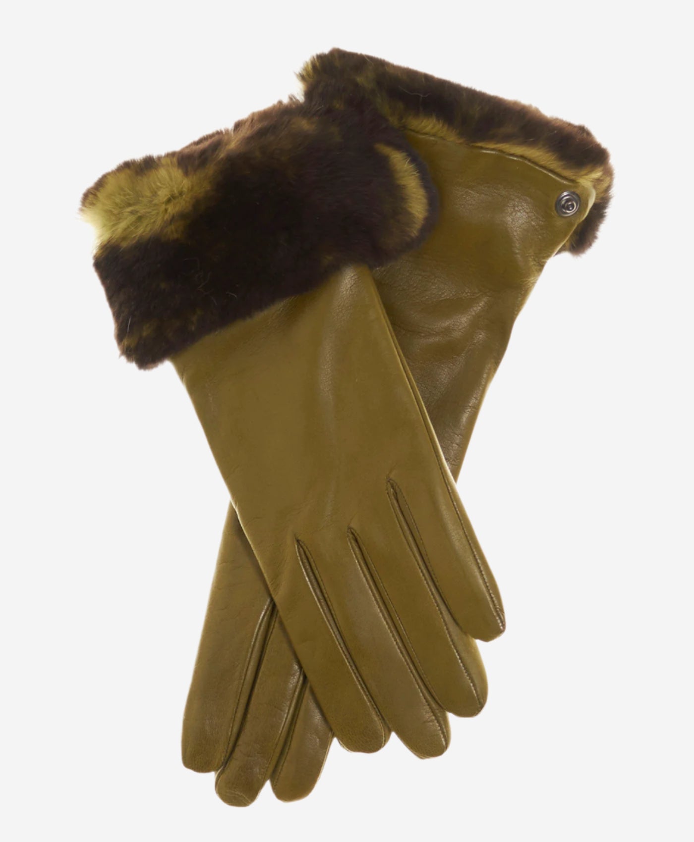 CC4514 (moss) - Women’s Italian Rex rabbit fur cuff lambskin gloves — photo 1 of 8