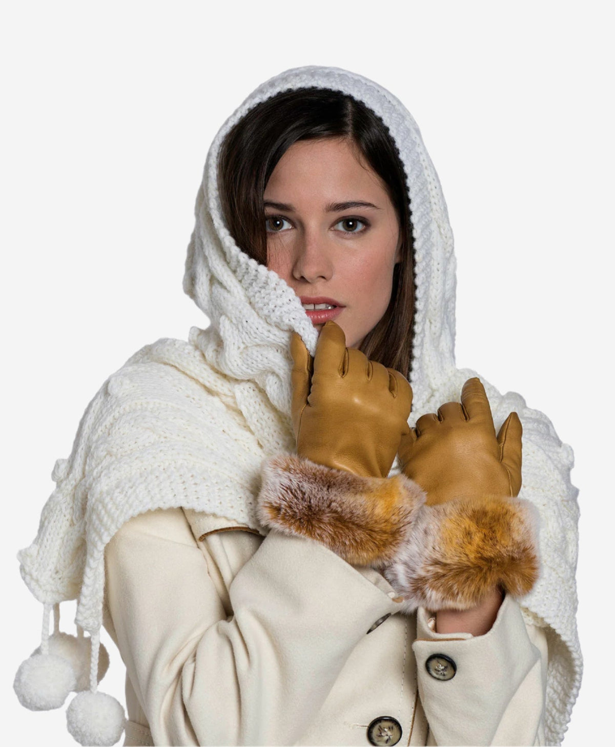 CC4514 (vac) - Women’s Italian rex rabbit fur cuff lambskin gloves — photo 6 of 10
