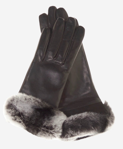 CC4516 (black) - Women’s Italian suede and Rex rabbit fur cuff lambskin gloves — photo 1 of 9