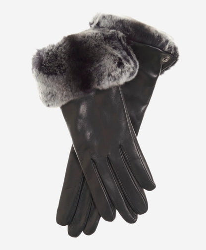 CC4516 (black) - Women’s Italian suede and Rex rabbit fur cuff lambskin gloves — photo 2 of 9