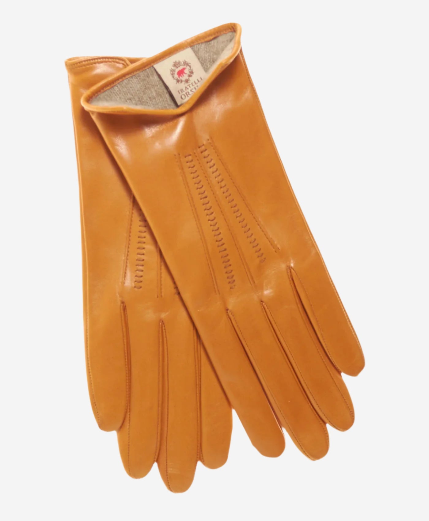 CC4668 (orange) - Women’s Italian orange suede winter gloves cashmere lined with unique hand detailing — photo 3 of 9