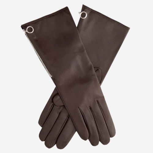 CC4879W8 (brown) - Elbow length Italian cashmere lined gloves with side zpper — photo 2 of 8