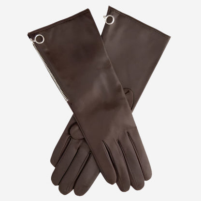 CC4879W8 (brown) - Elbow length Italian cashmere lined gloves with side zpper — photo 2 of 8