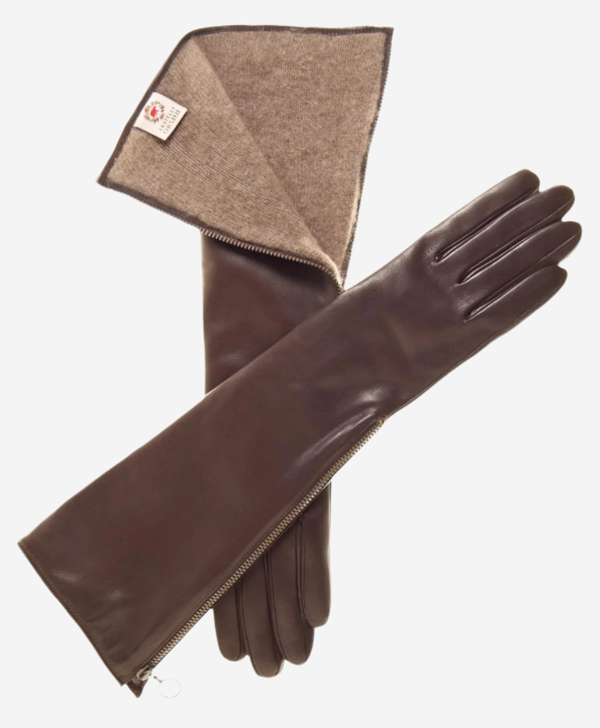 CC4879W8 (brown) - Elbow length Italian cashmere lined gloves with side zpper — photo 1 of 8