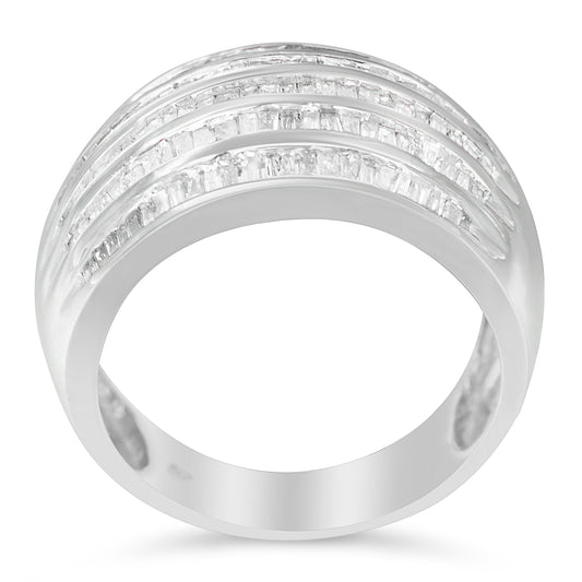 .925 Sterling Silver 1.0 Cttw Baguette-Cut Diamond 6-Row Channel Set Domed Tapered Cocktail Fashion Ring (H-I Color, I2-I3 Clarity) - Size 6-1/2 — photo 2 of 10
