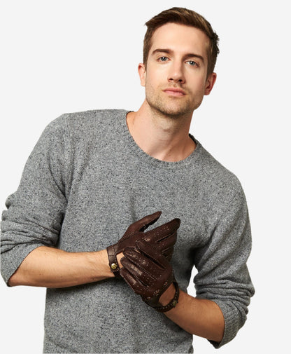 CD3501 (brown) - Men’s handsewn Italian lambskin leather driving gloves — photo 2 of 10