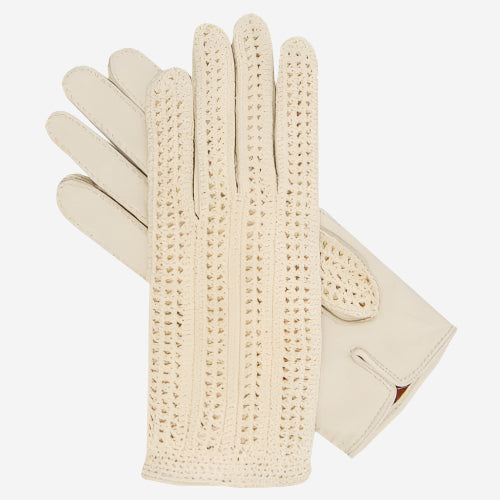 CD4020 (cream) - Women’s Italian crochet and leather driving gloves — photo 1 of 8