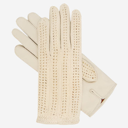 CD4020 (cream) - Women’s Italian crochet and leather driving gloves — photo 1 of 8