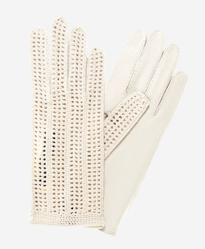 CD4020 (cream) - Women’s Italian crochet and leather driving gloves — photo 2 of 8