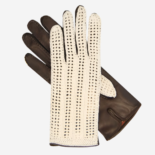 CD4020 (dark brown) - Women’s Italian crochet and leather driving gloves — photo 1 of 8