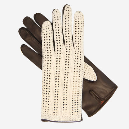 CD4020 (dark brown) - Women’s Italian crochet and leather driving gloves — photo 1 of 8