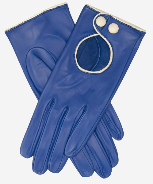 CD4255 (blue) - Women’s Italian leather driving gloves with contrast welting — photo 2 of 7