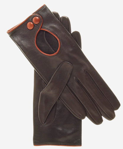 CD4255 (brown) - Women’s Italian leather driving gloves with contrast welting — photo 1 of 6