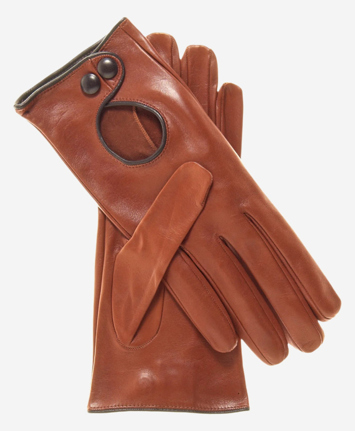 CD4255 (medium brown) - Women’s Italian leather driving gloves with contrast welting — photo 1 of 6