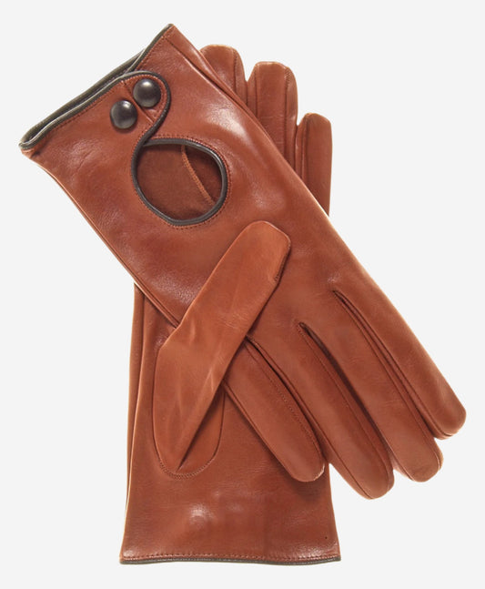 CD4255 (medium brown) - Women’s Italian leather driving gloves with contrast welting — photo 1 of 6