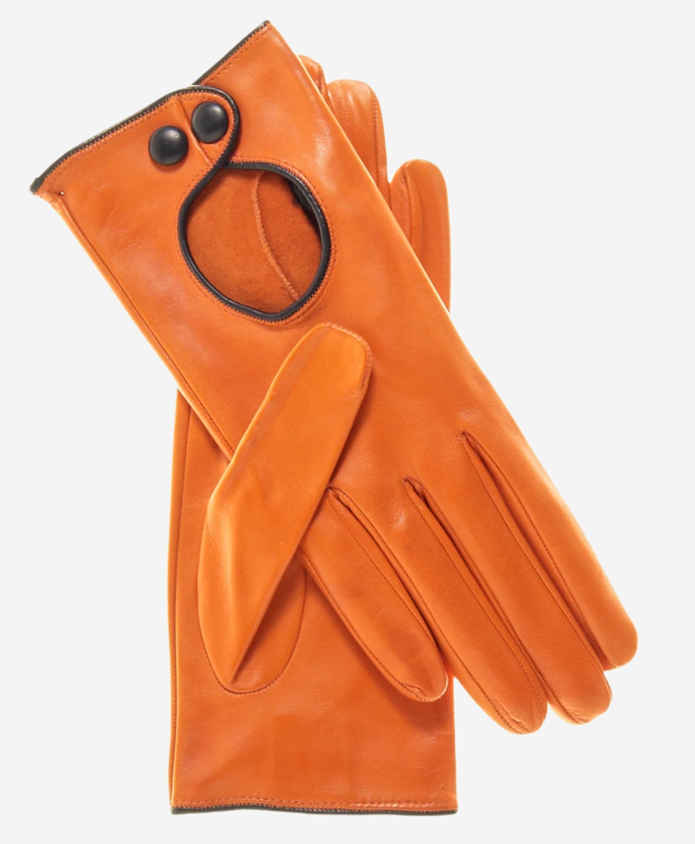CD4255 (tangerine) - Women’s Italian leather driving gloves with contrast welting — photo 1 of 6