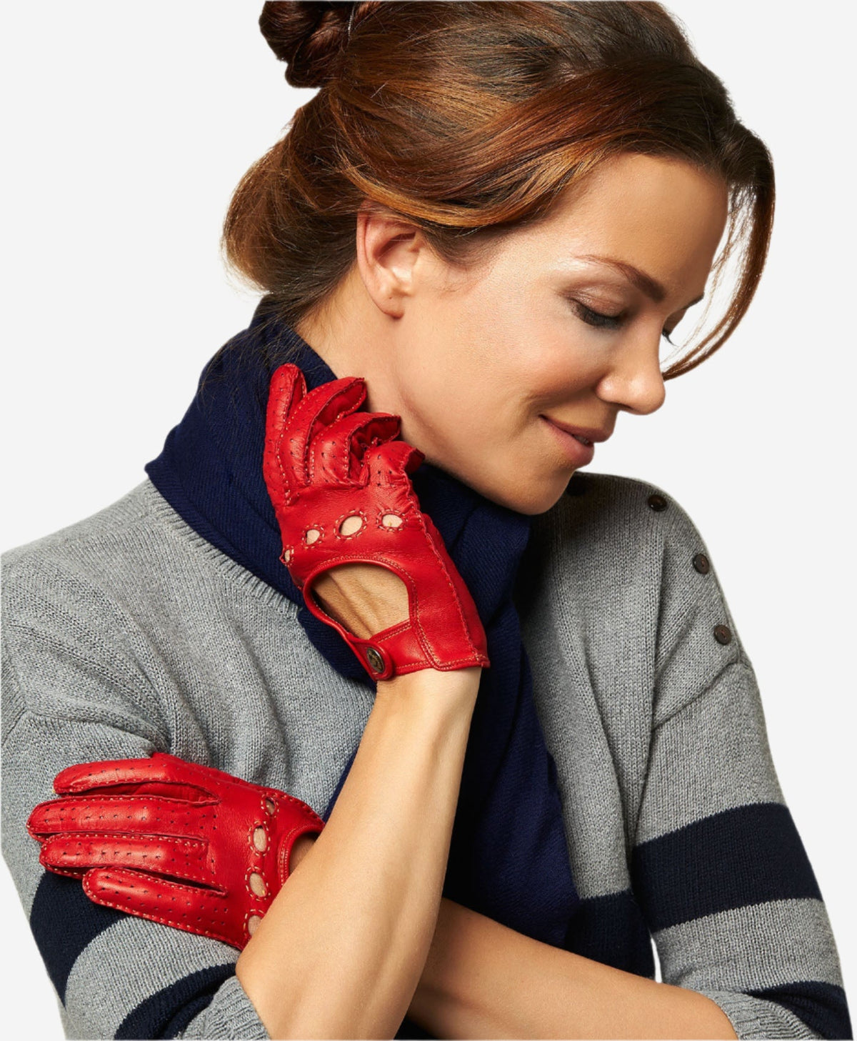 CD4266 (red) - Women’s Italian leather driving gloves with contrast stitching — photo 3 of 10