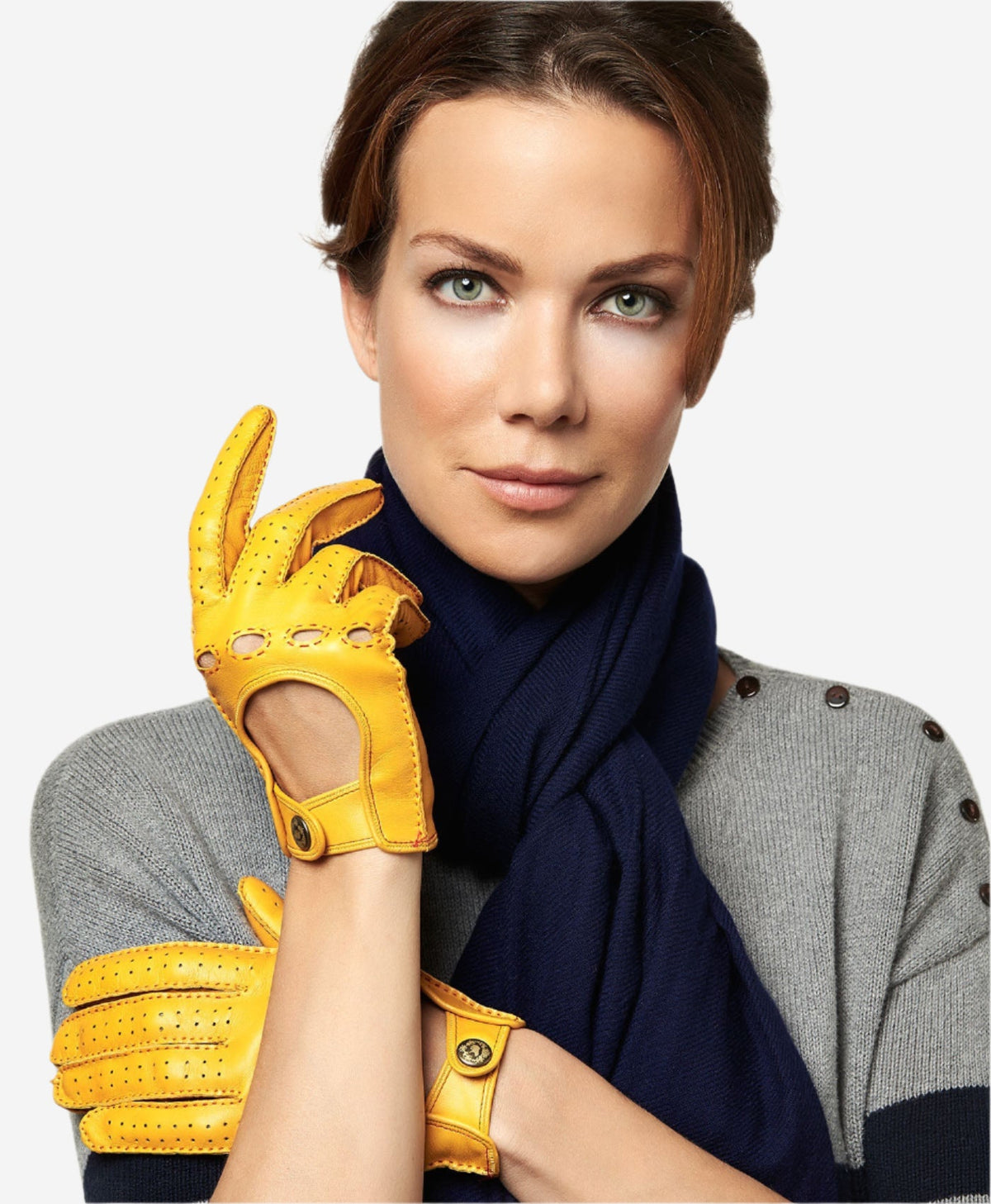 CD4266 (yellow) - Women’s Italian leather driving gloves with contrast stitching — photo 2 of 9