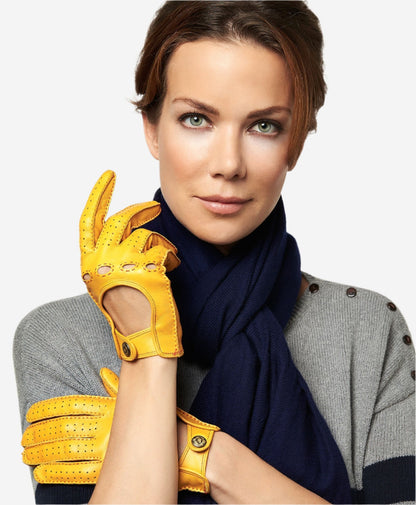 CD4266 (yellow) - Women’s Italian leather driving gloves with contrast stitching — photo 2 of 9