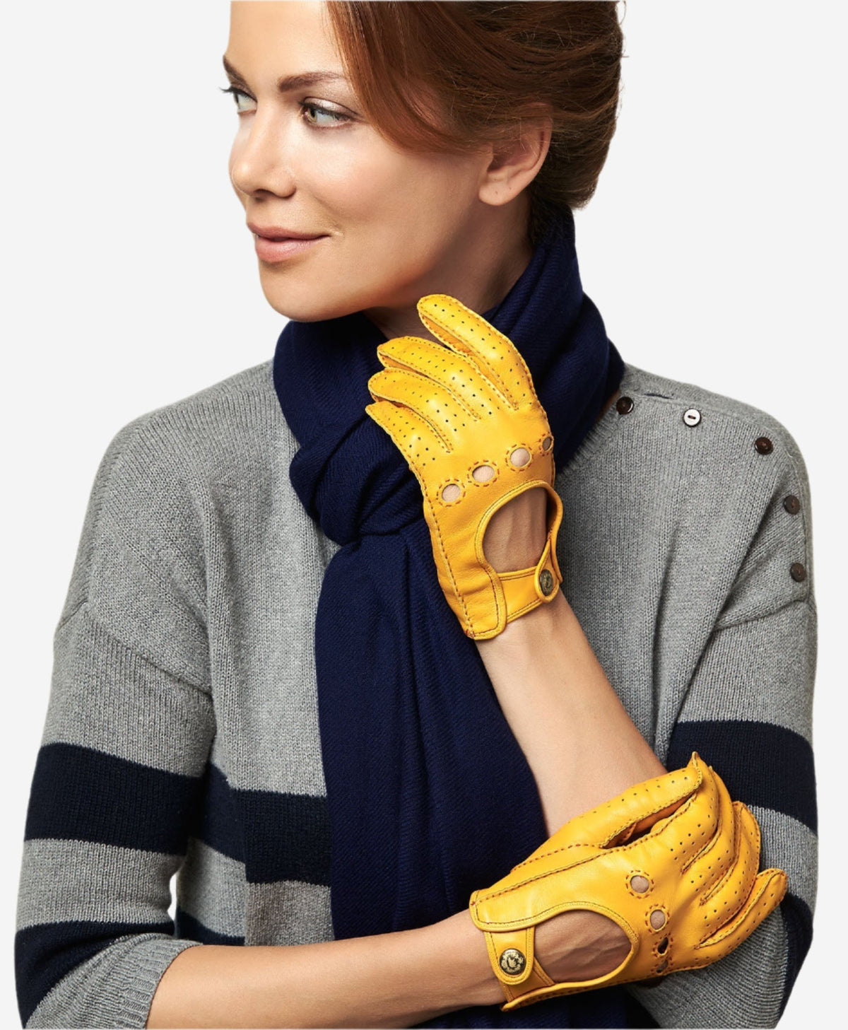 CD4266 (yellow) - Women’s Italian leather driving gloves with contrast stitching — photo 3 of 9