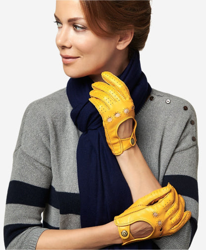 CD4266 (yellow) - Women’s Italian leather driving gloves with contrast stitching — photo 3 of 9