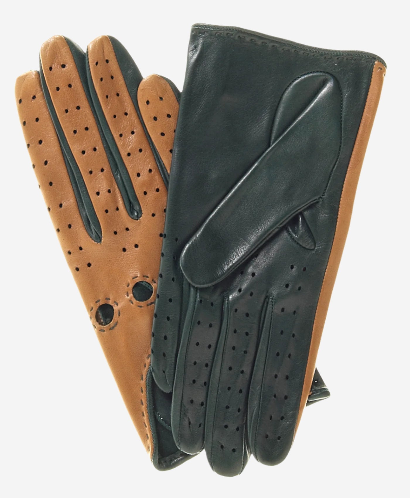 CD4363 (camel/forest) - Women’s two-tone Italian leather driving gloves — photo 2 of 8