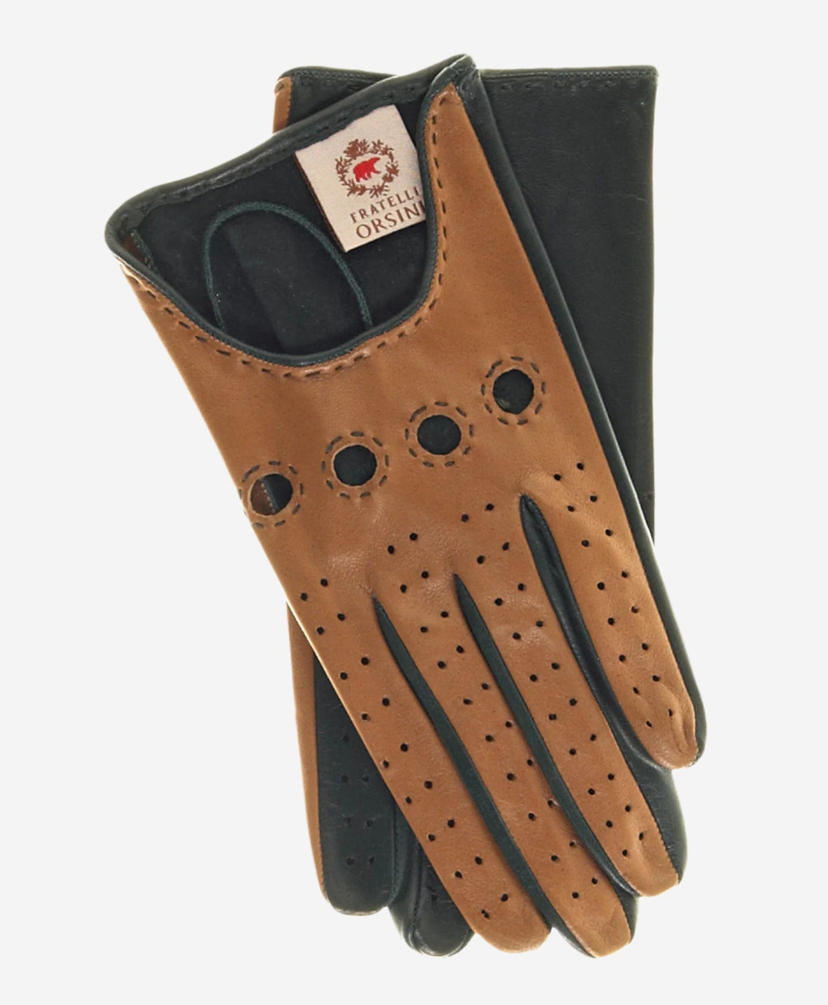 CD4363 (camel/forest) - Women’s two-tone Italian leather driving gloves — photo 1 of 8