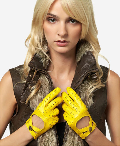 CD4378 (yellow) - Women's sporty Italian leather driving gloves — photo 3 of 9