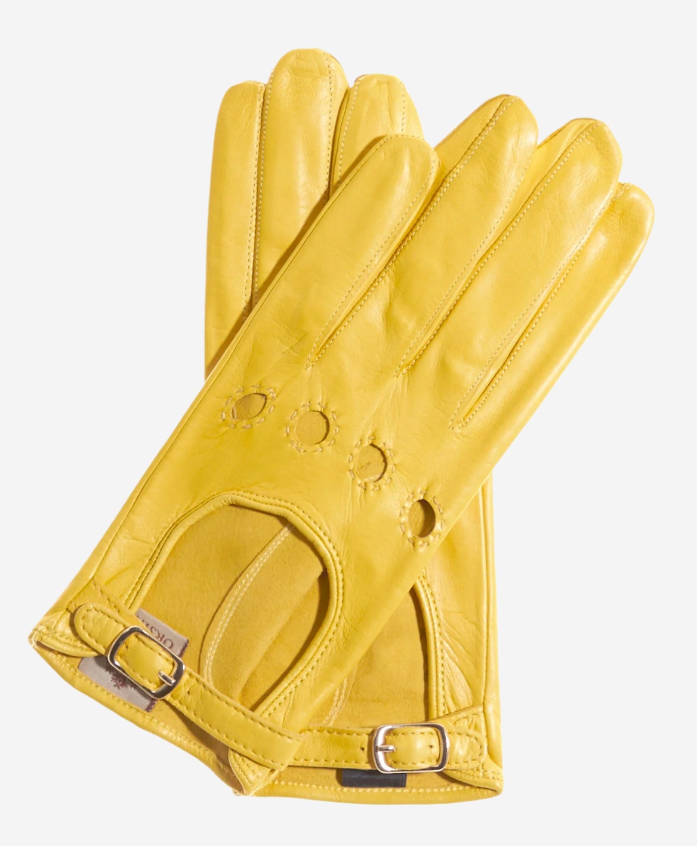 CD4814 (yellow) - Women’s Italian leather driving gloves with buckled strap — photo 1 of 7