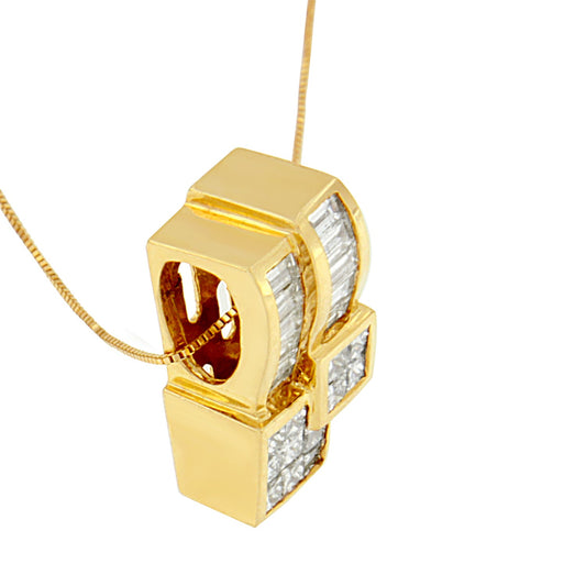 14K Yellow Gold 1 1/2 cttw Princess and Baguette Cut Diamond Geometric Pendant Necklace (H-I Color, VS1-VS2 Clarity)