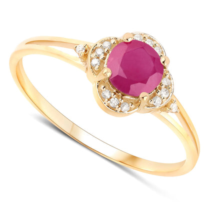 0.59 Carat Genuine Ruby and White Diamond 14K Yellow Gold Ring