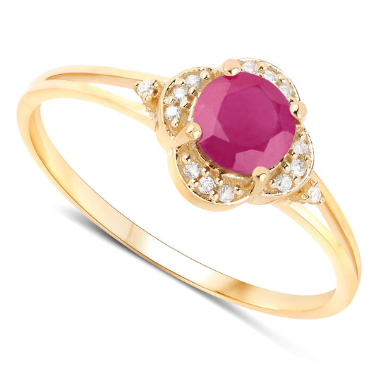 0.59 Carat Genuine Ruby and White Diamond 14K Yellow Gold Ring