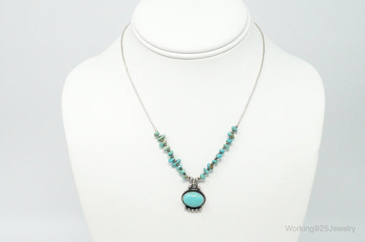 Vintage Native American Large Turquoise Sterling Silver Bead Necklace — photo 1 of 9
