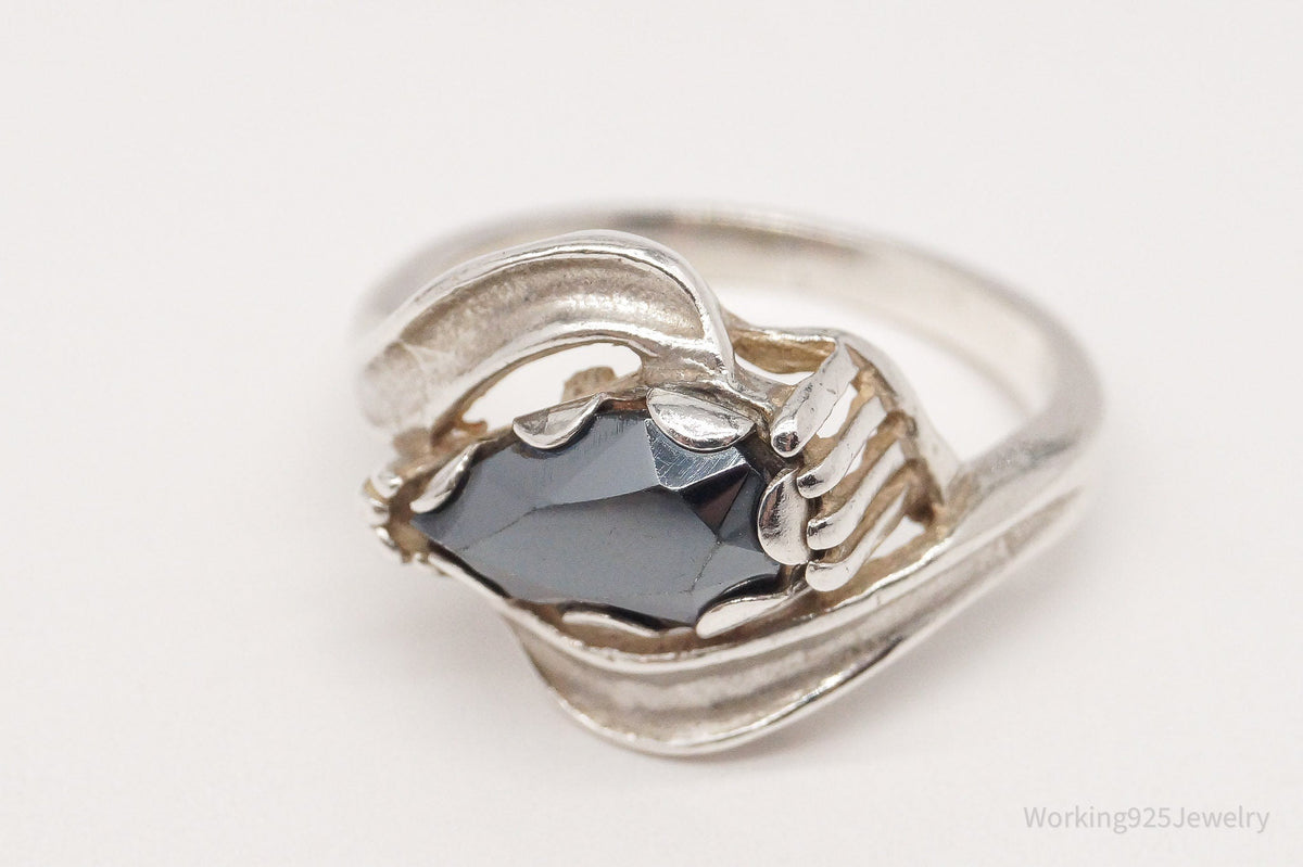 Vintage Mid Century Hematite Sterling Silver Ring - Size 6